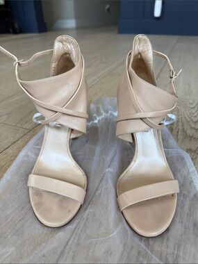 Casadei Nude Leather Wrap-Ankle High Heel Sandals